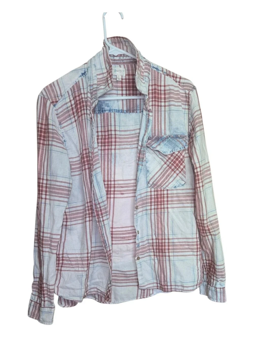 Upcycled Nirvana Shirt Bleached Plaid Long Sleeve Button Down Shirt210 - Picture 3 of 5